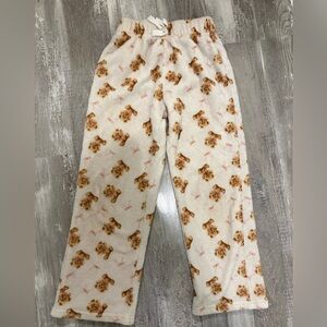 Kids fuzzy Pajama Bottoms with teddy bear and bow Pattern